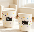 Cute Cat Pattern Trash Can with Colorful Dots | Stylish Small Indoor Waste Bin for Bedroom, Bathroom & Office