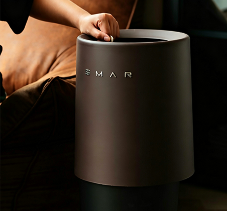 Minimalist Brown Open-Top Trash Can with Sleek Metal Lettering | Modern Cylinder Waste Bin for Living Room, Bedroom & Office