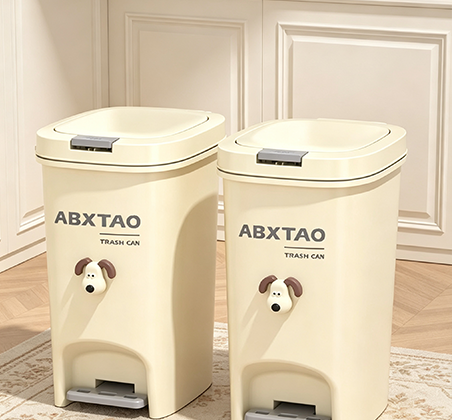 Cute Cream Dog Step Trash Can with Hands-Free Pedal | Adorable Cartoon Waste Bin for Bedroom, Living Room & Nursery
