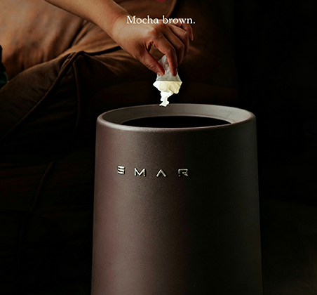 Minimalist Brown Open-Top Trash Can with Sleek Metal Lettering | Modern Cylinder Waste Bin for Living Room, Bedroom & Office